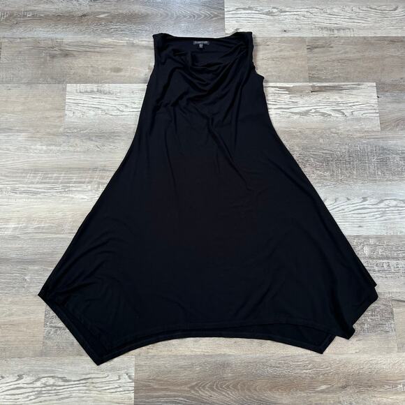 Eileen Fisher Black Sleeveless Midi Dress Petite PP Rayon Drape Minimalist - Picture 1 of 5
